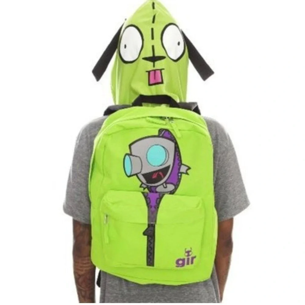 Vintage Rare Invader Zim Gir Neon Green Backpack with Attached Hood Nickelodeon